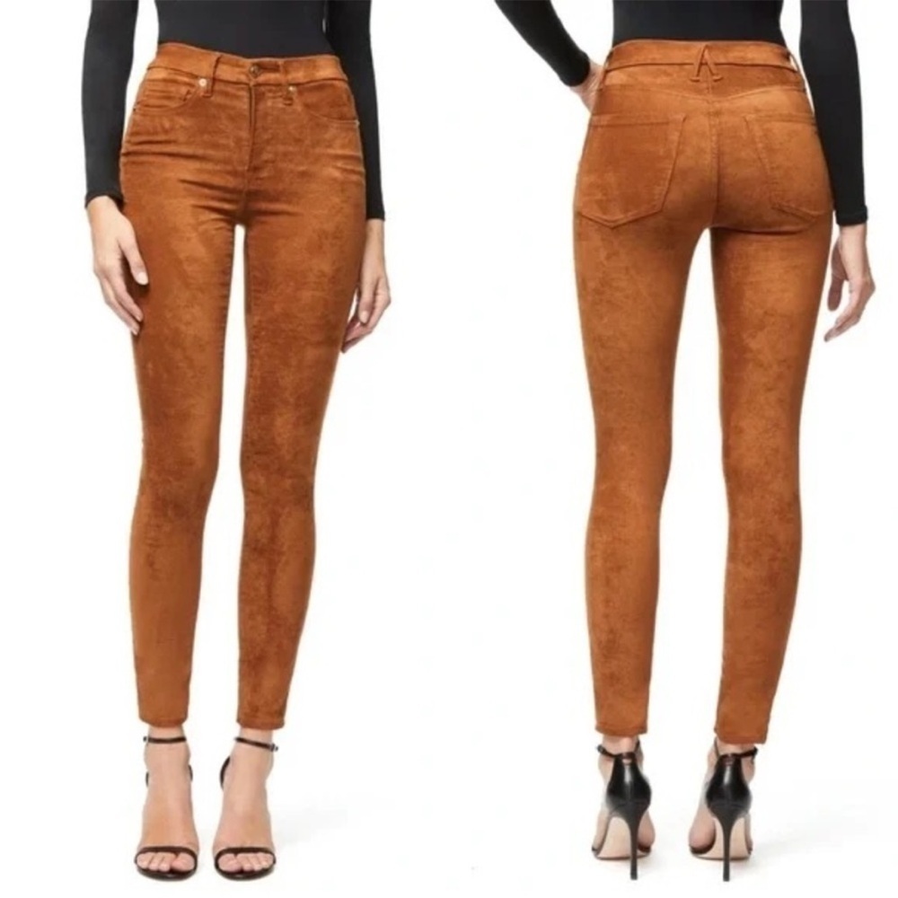 New Good American Good Waist Faux Suede Jeans Tobacco Brown Skinny Sz 12 31